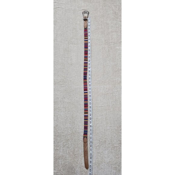 VTG Y2K Colorful Guatemalan Woven Embroidered & Leather Boho Belt Size XL - Picture 5 of 6